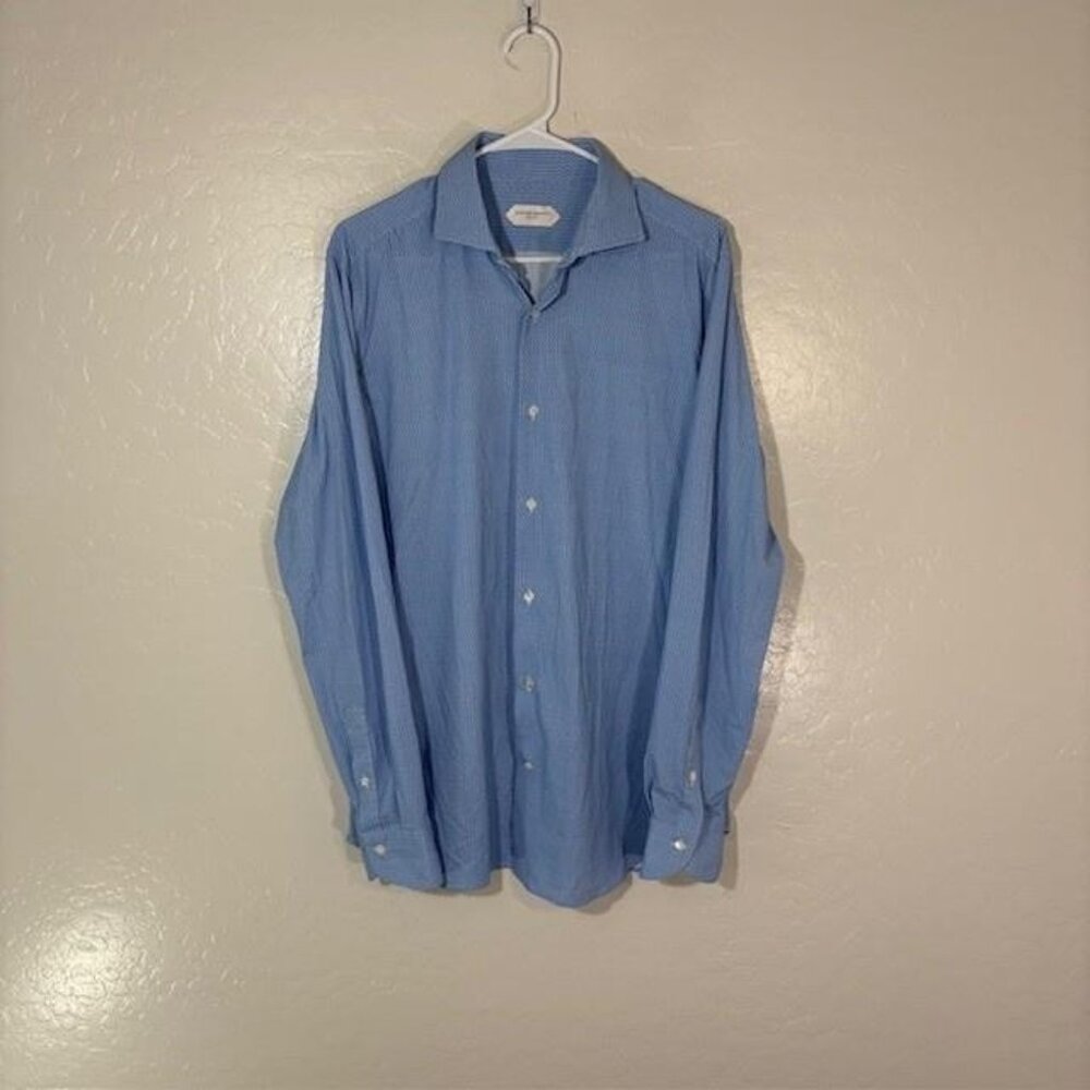 Guglielminotti Shirt Mens 15.5 Geometric Pattern Regular Fit Italy Dress